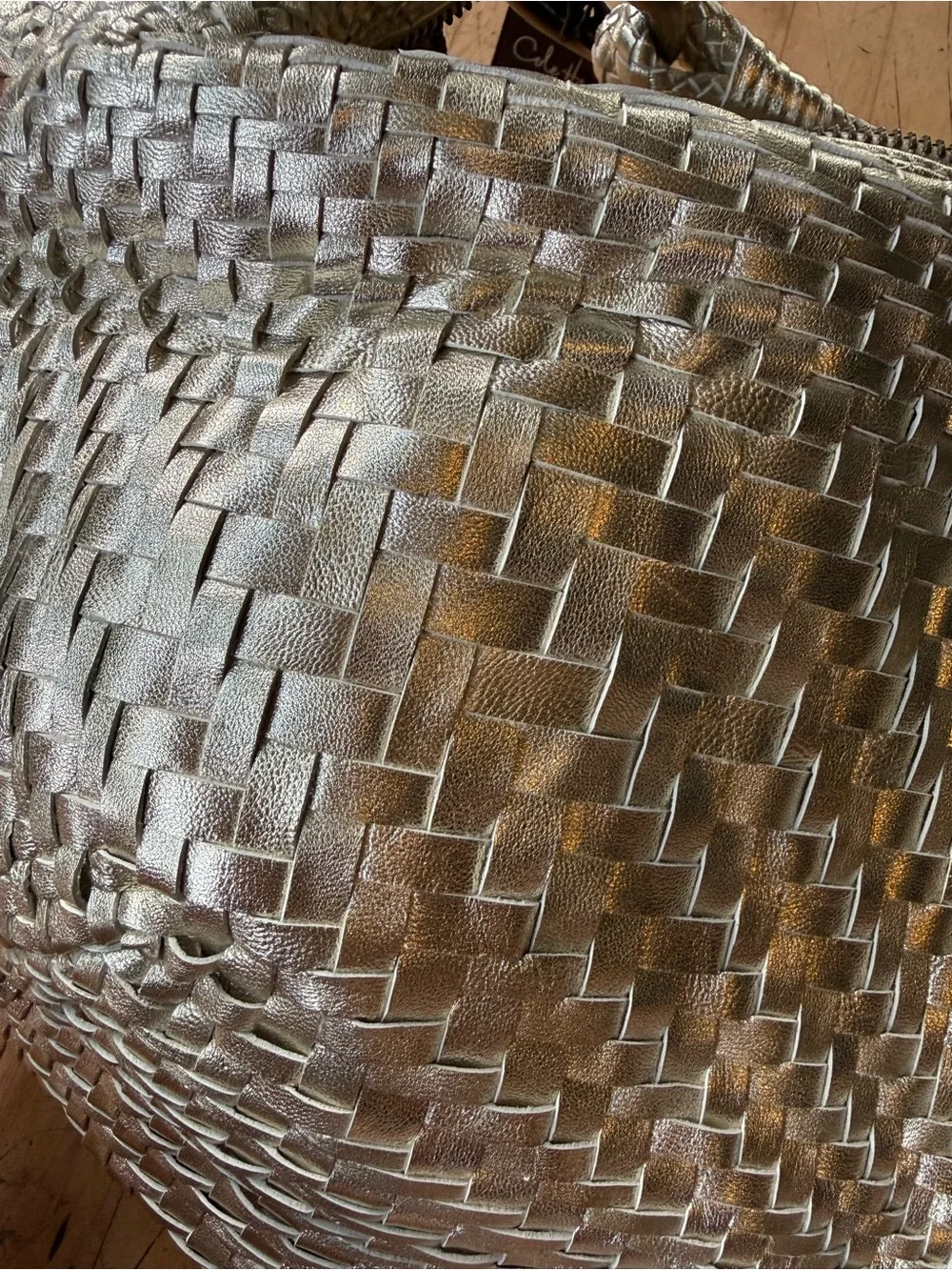 NWT Y2K Woven Leather Metallic Gold Slouchy Hobo Bag Purse Boho Festival